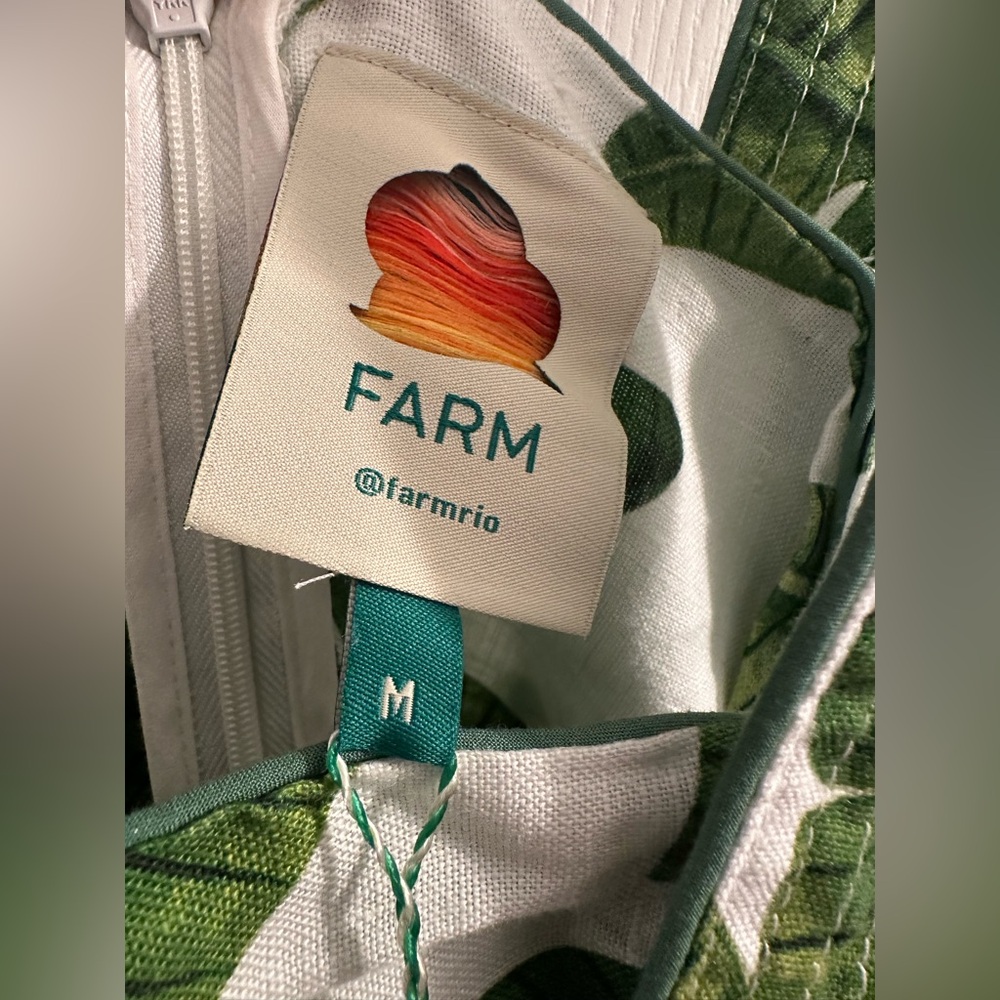 FARM Rio Tropical Green Leaf Jumpsuit, Palm Fan Linen Wide-Leg Has 2 side pocket - Picture 9 of 12